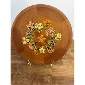 Vintage Western Red‎ Cedar Floral Emblems of Canada Tray Panorama Wood Decor